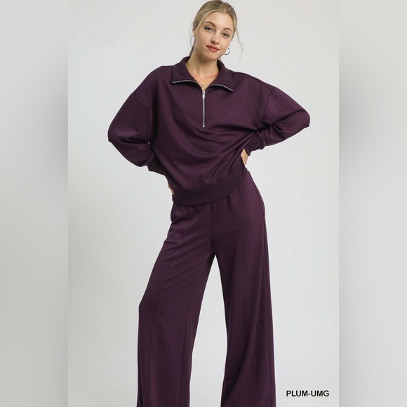 Umgee Half Zip Drop Shoulder Sweatshirt - Picture 3 of 6